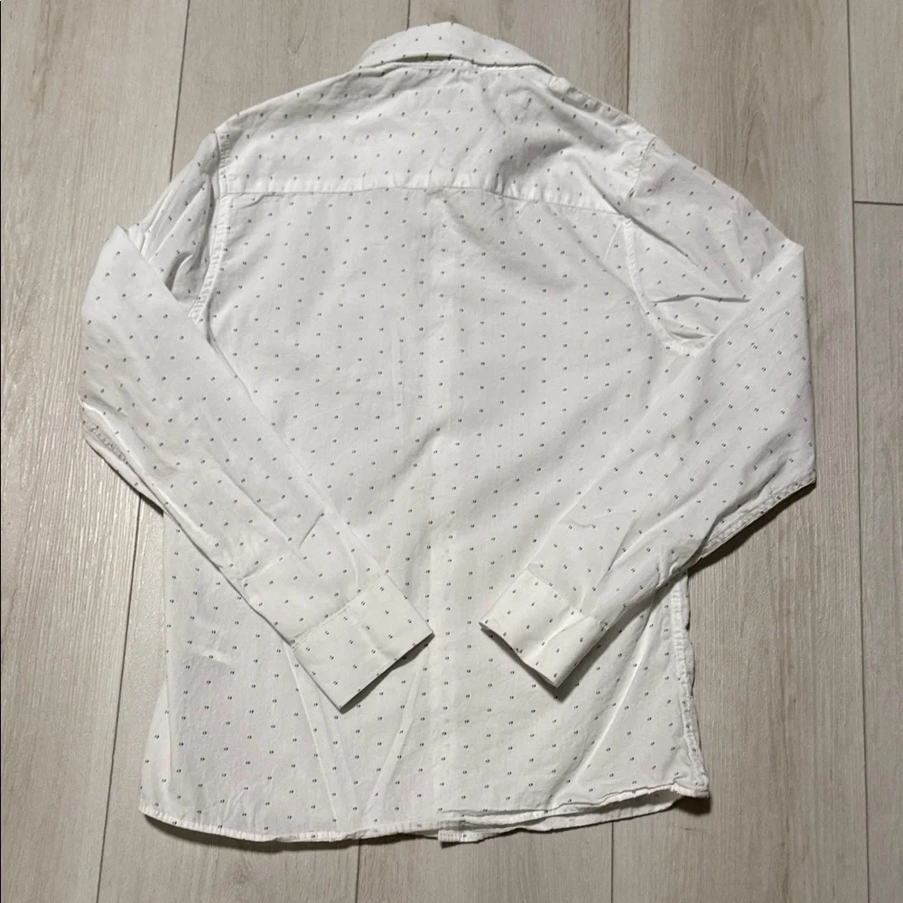 Zara Boys White Long-Sleeve Button-Up Shirt with DotPrint size 11-12 Dress Shirt